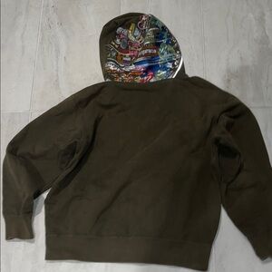 Supreme Olive Hoodie with Multicolor Graphic Hood